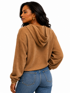 ISLA HOODED FAUX SUEDE JACKET WITH CONTRAST-LINED HOOD AND TWO-HEADED ZIPPER