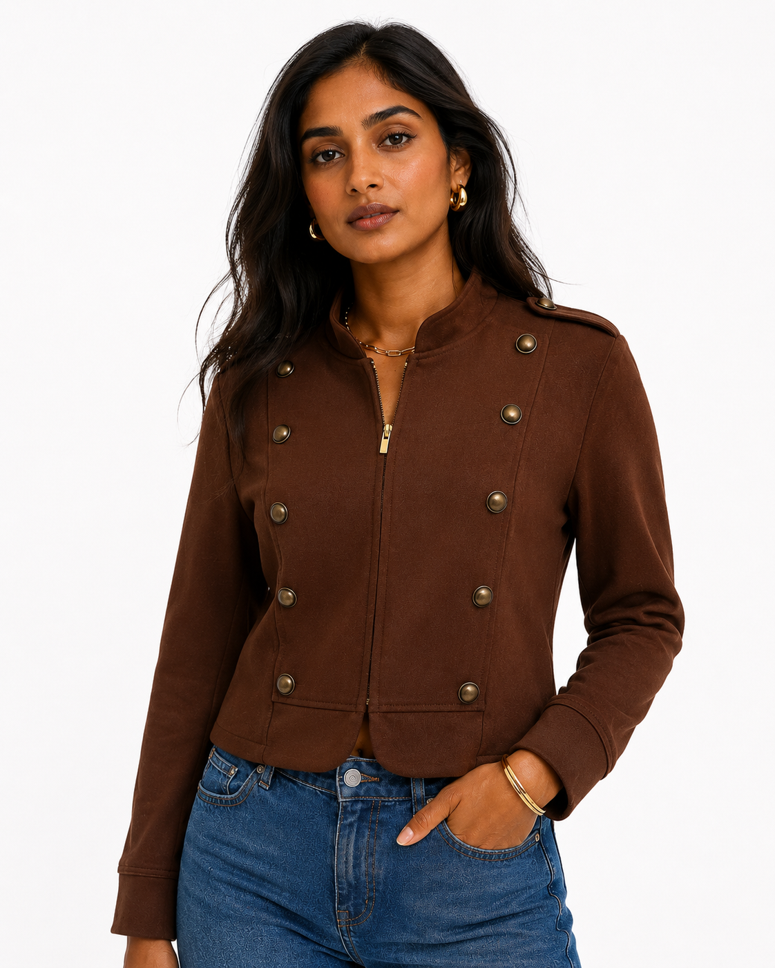 COLETTE FAUX SUEDE MILITARY STYLE JACKET