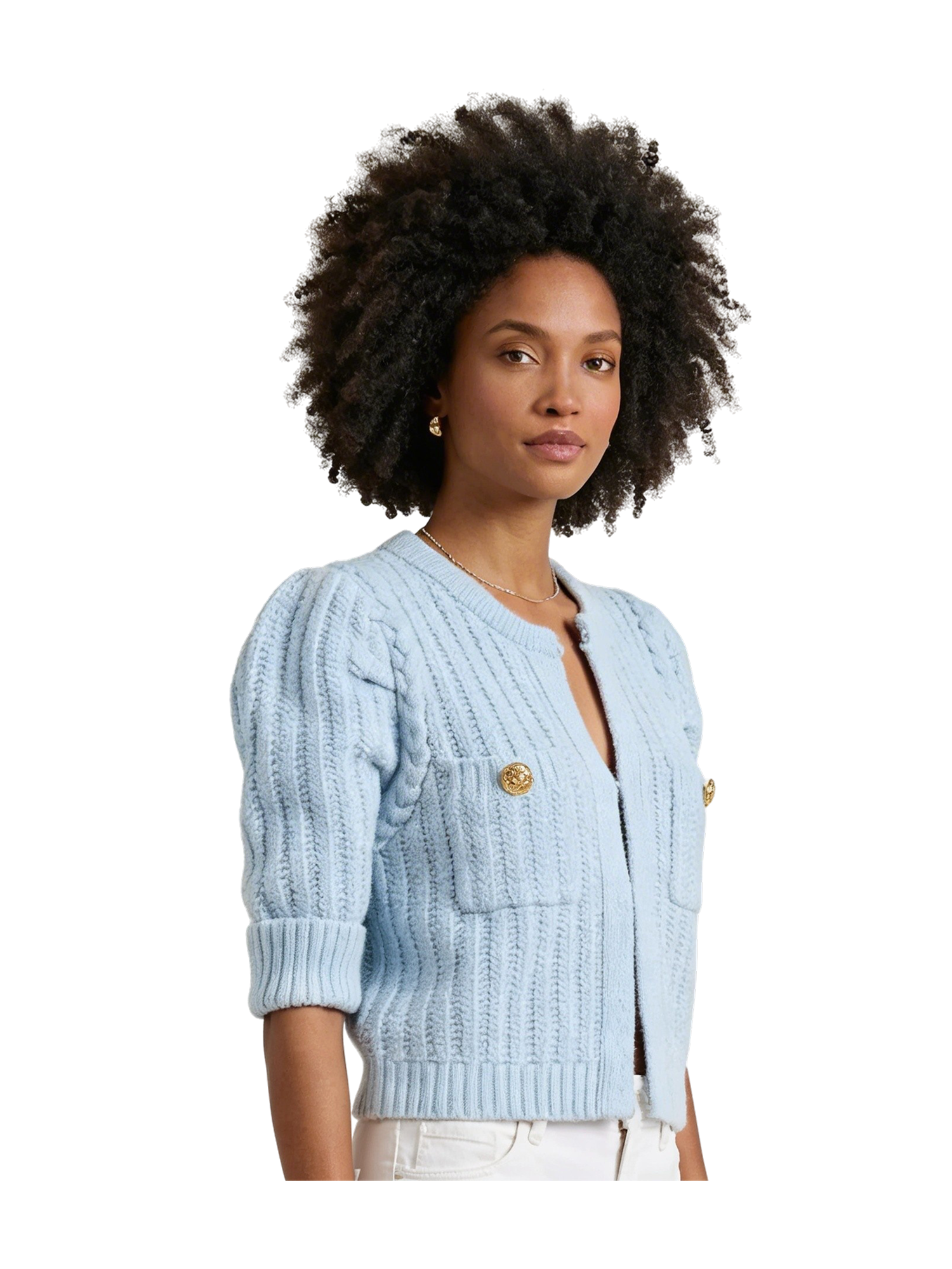The Nonnie Mixed Stitch Sweater with Pleated Sleeves