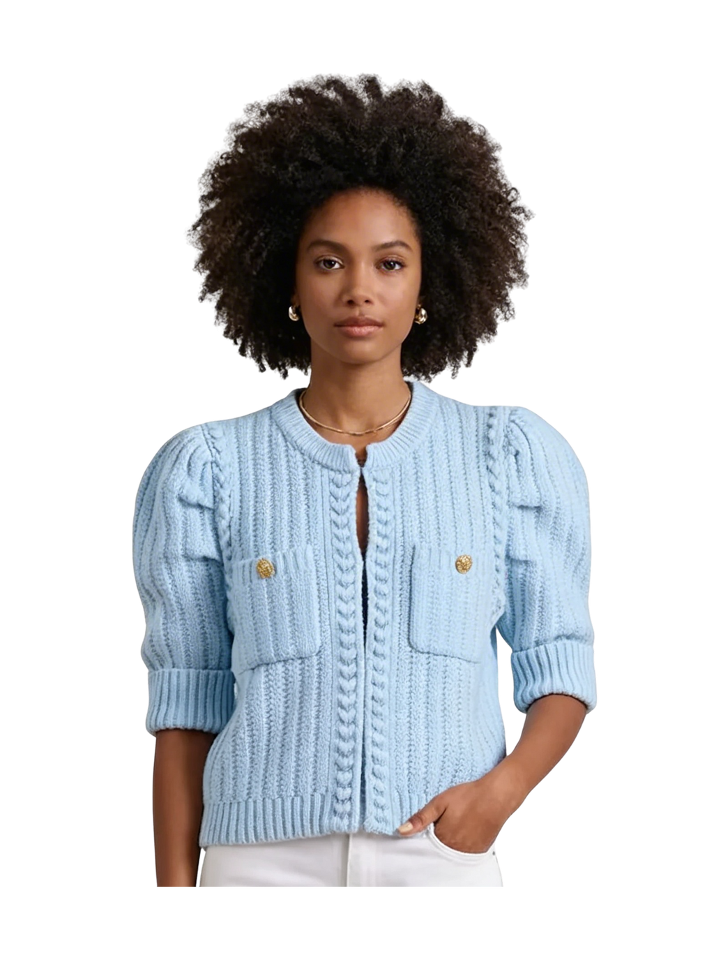 The Nonnie Mixed Stitch Sweater with Pleated Sleeves
