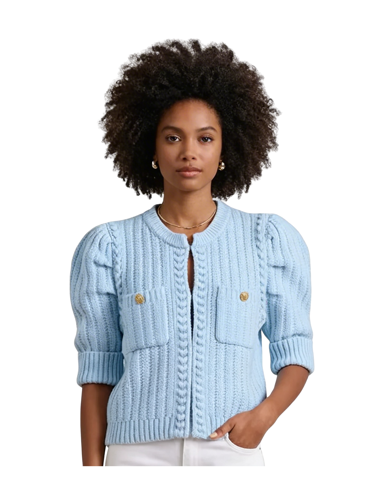 The Nonnie Mixed Stitch Sweater with Pleated Sleeves