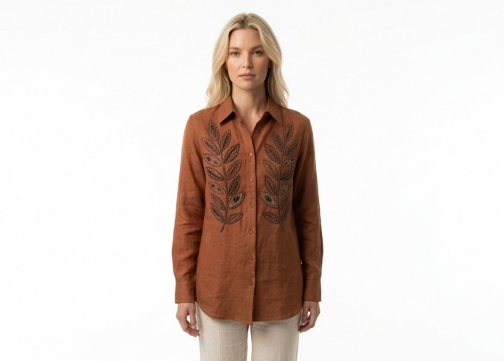 Goldie Rust Embellished Long Sleeve Woven