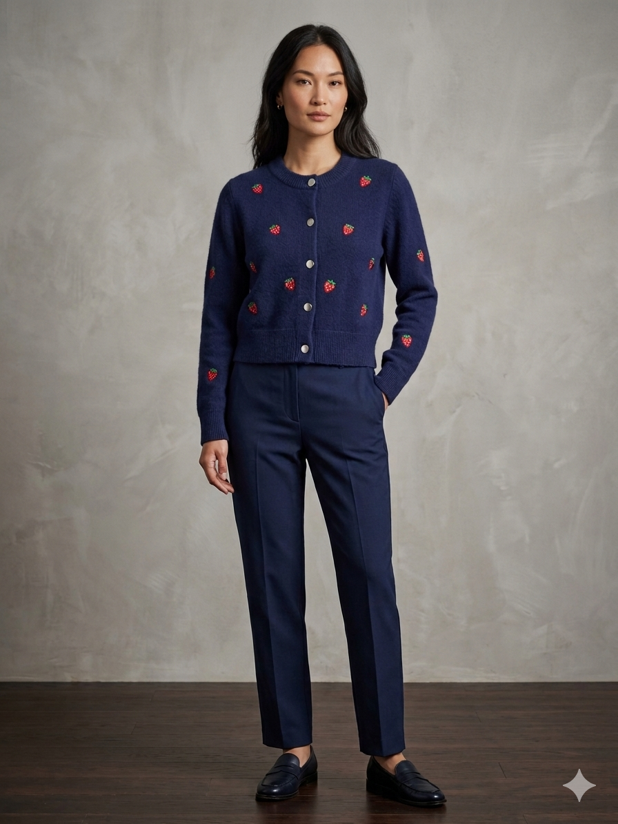 Kelsey cardigan with embroidered strawberries