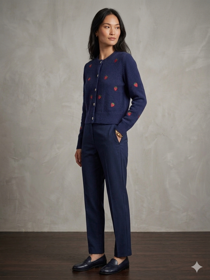 Kelsey cardigan with embroidered strawberries