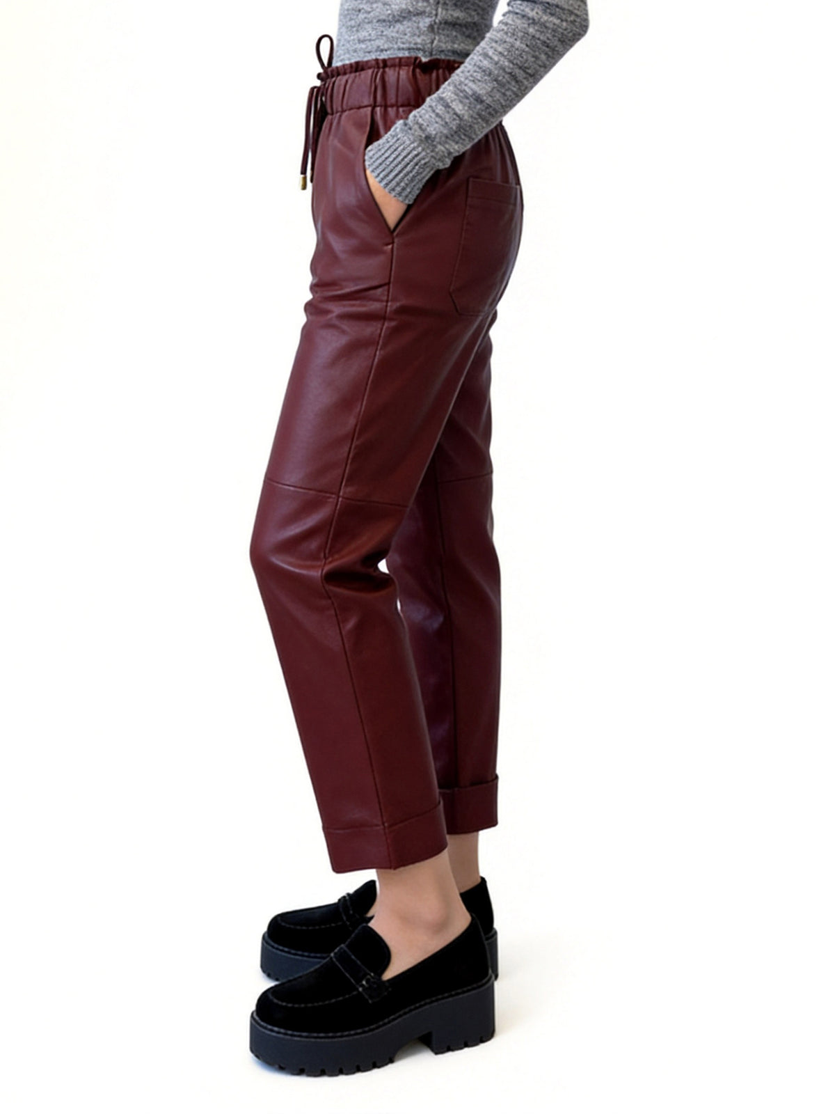 INGRID TEXTURED FAUX LEATHER PANT WITH DRAWSTRING