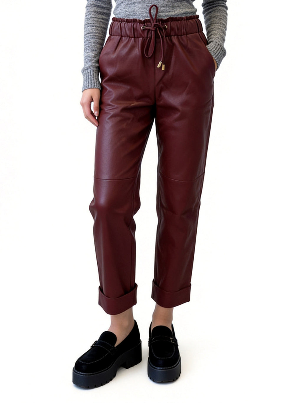 INGRID TEXTURED FAUX LEATHER PANT WITH DRAWSTRING