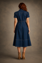 Elsa Denim Dress with contrast stitching and button front