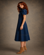 Elsa Denim Dress with contrast stitching and button front