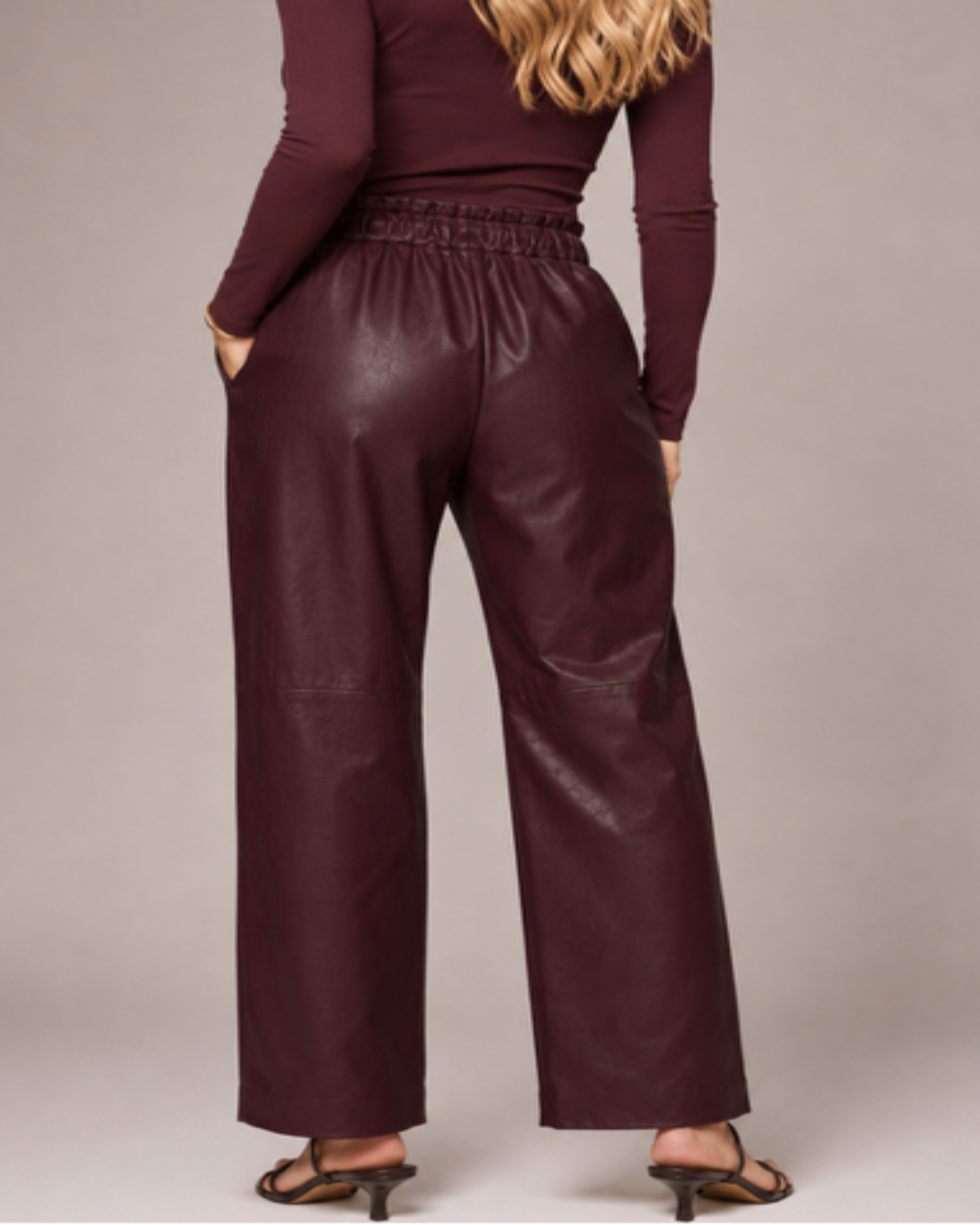 ANDREA textured faux leather pant with drawstring waist