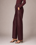 ANDREA textured faux leather pant with drawstring waist