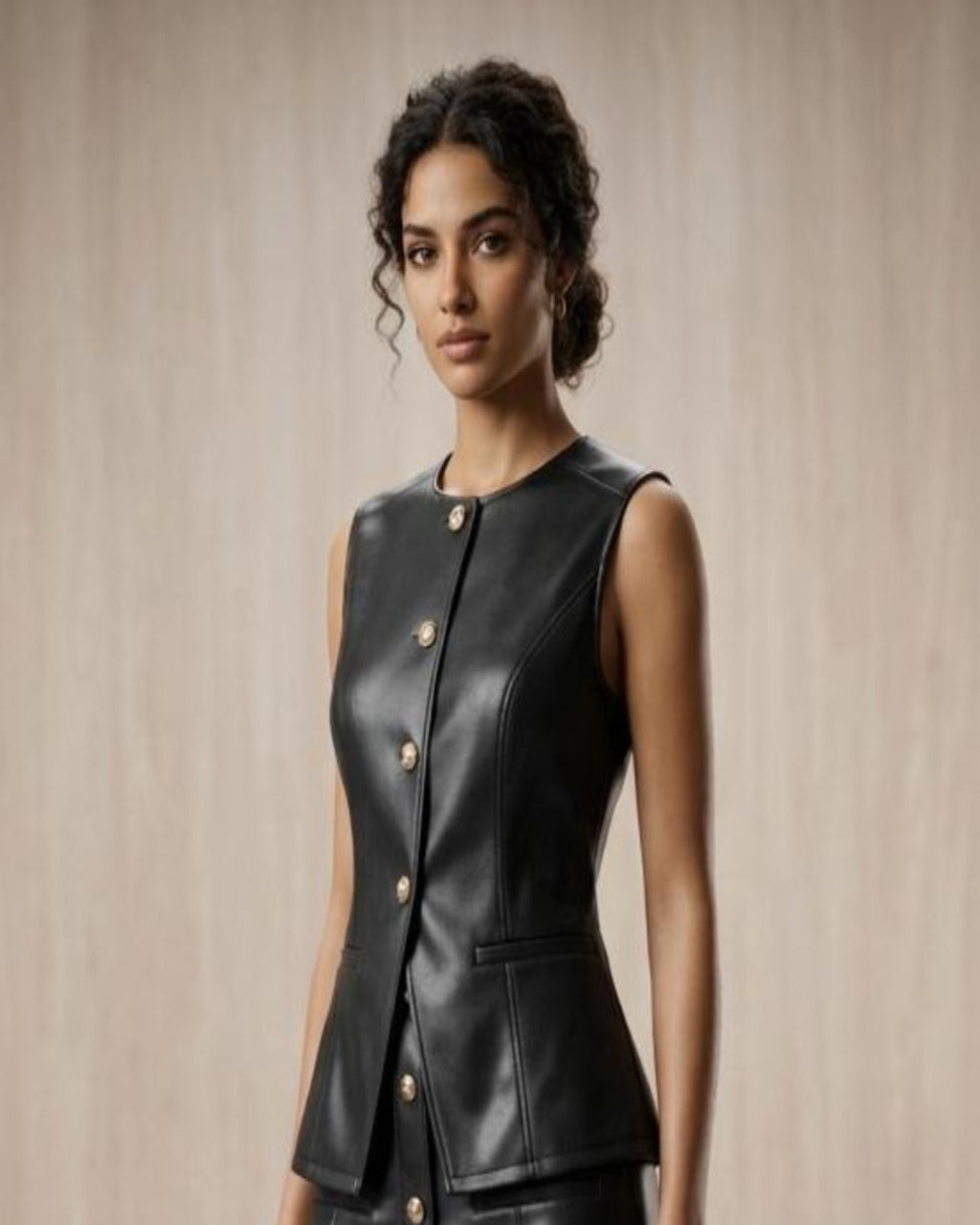 Dakota Faux Leather vest with Gold-Tone Buttons