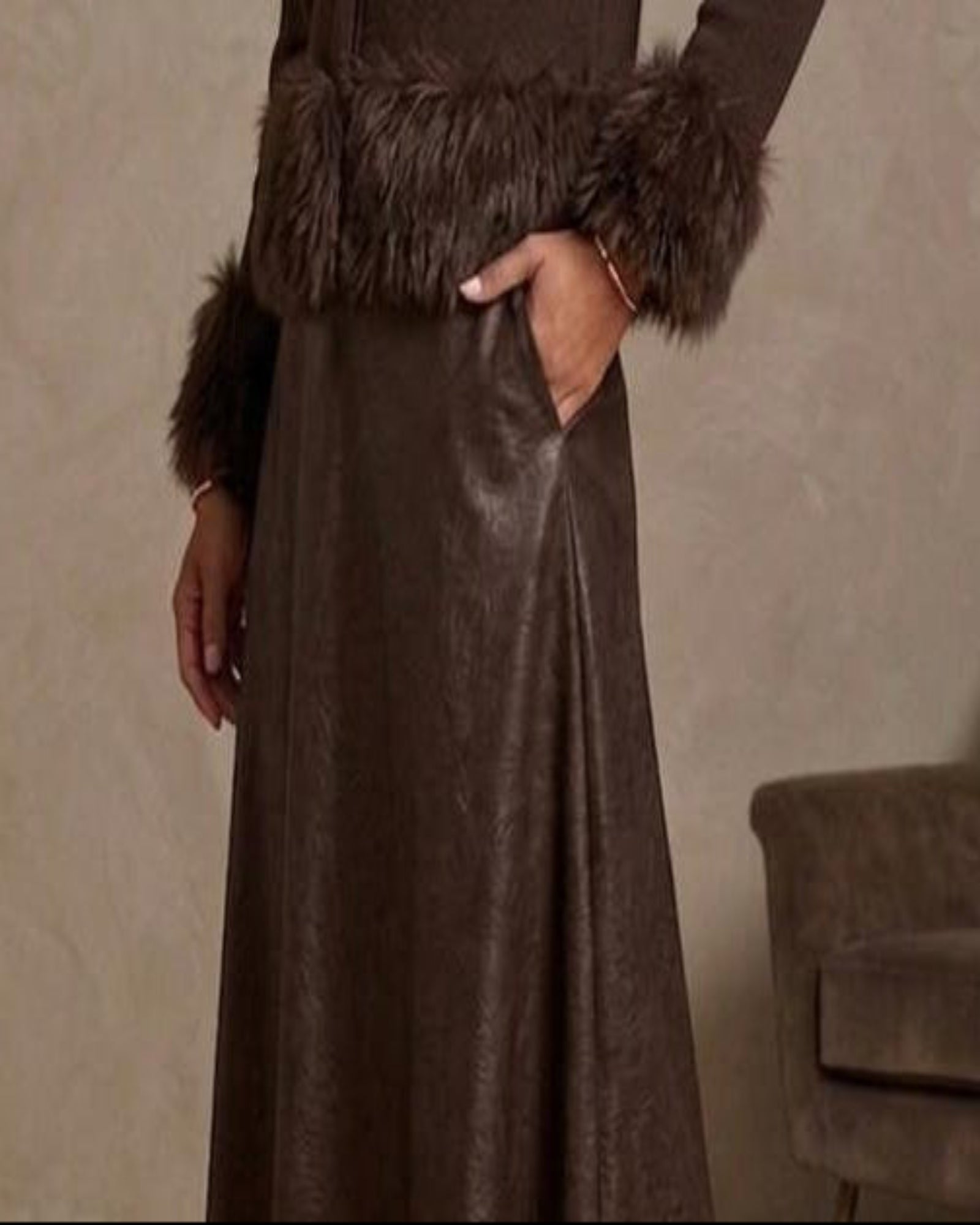 Clementine Textured Faux Leather Maxi Skirt