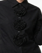 Delores Black Woven Shirting with Large Rosettes