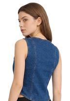 Madison Stretch Denim U-Neck Vest with Buttons