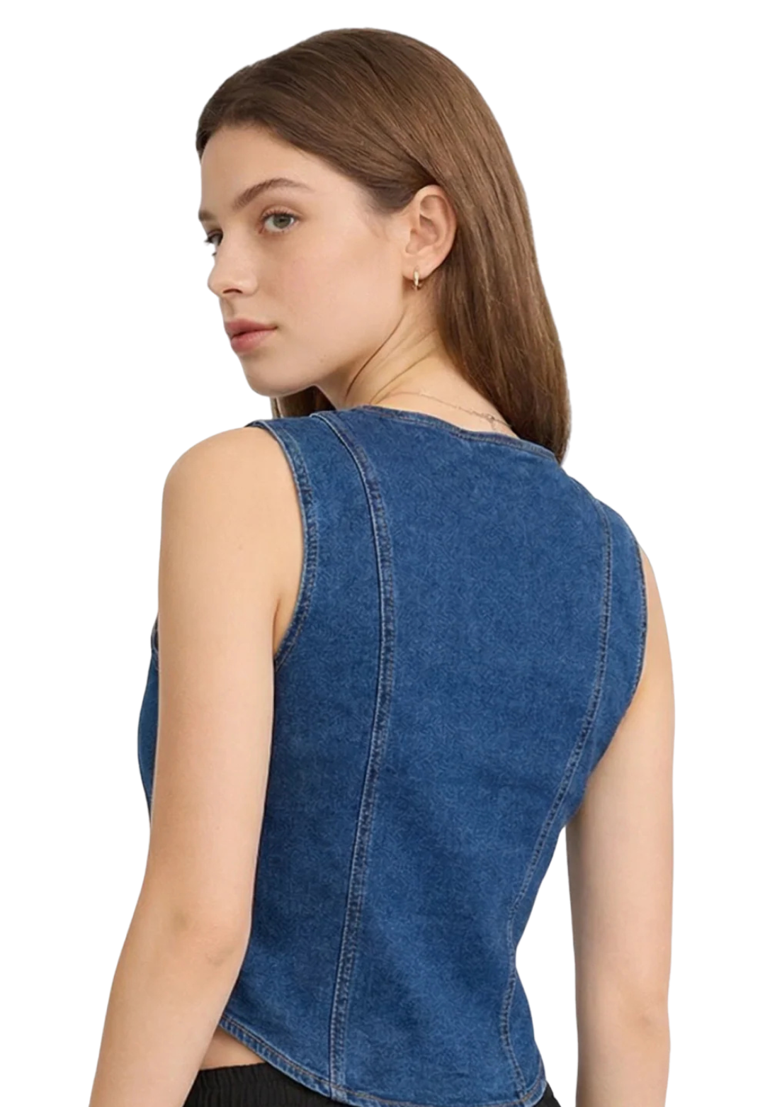 Madison Stretch Denim U-Neck Vest with Buttons